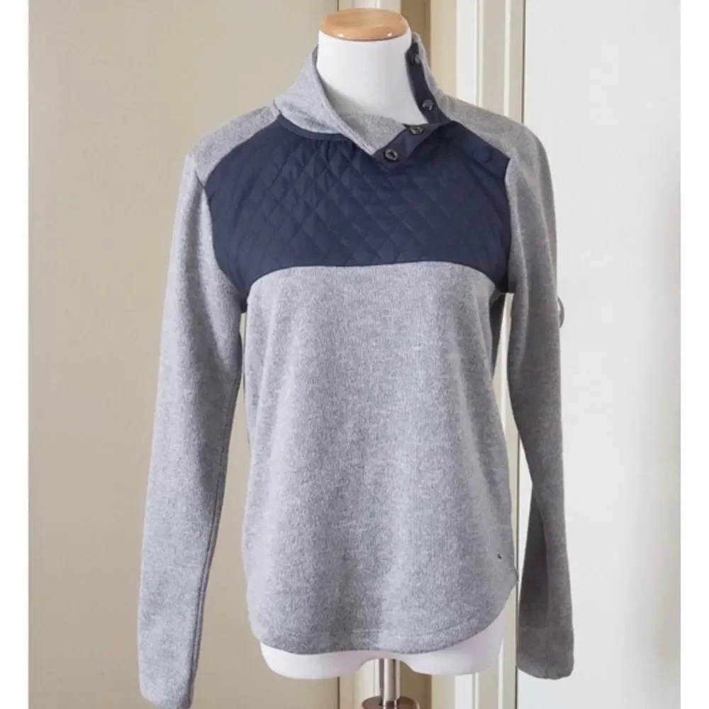 Vineyard Vines Women’s Mixed Media Quilted Pullover Navy Blue Grey Size Small
